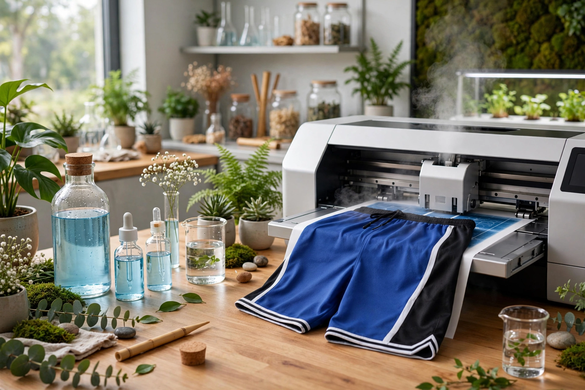 Non-toxic sublimation inks certified water-based digital inks free heavy metals azo dyes hazardous chemicals eco friendly lab blue black basketball shorts white stripe printing safe for athletes environment