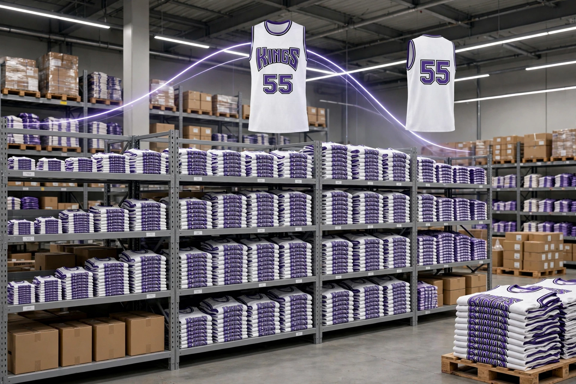KINGS 55 jersey warehouse size curve inventory