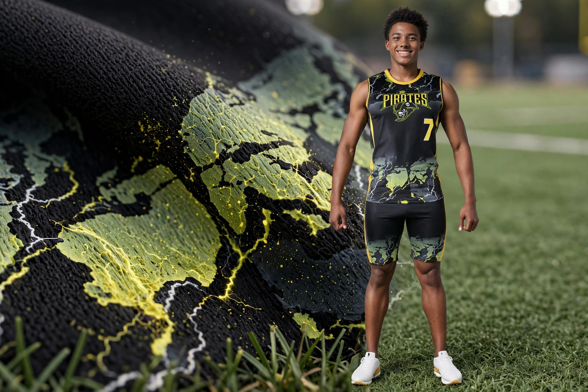 Black Pirates 7 set showing full sublimation ink fused into fibers