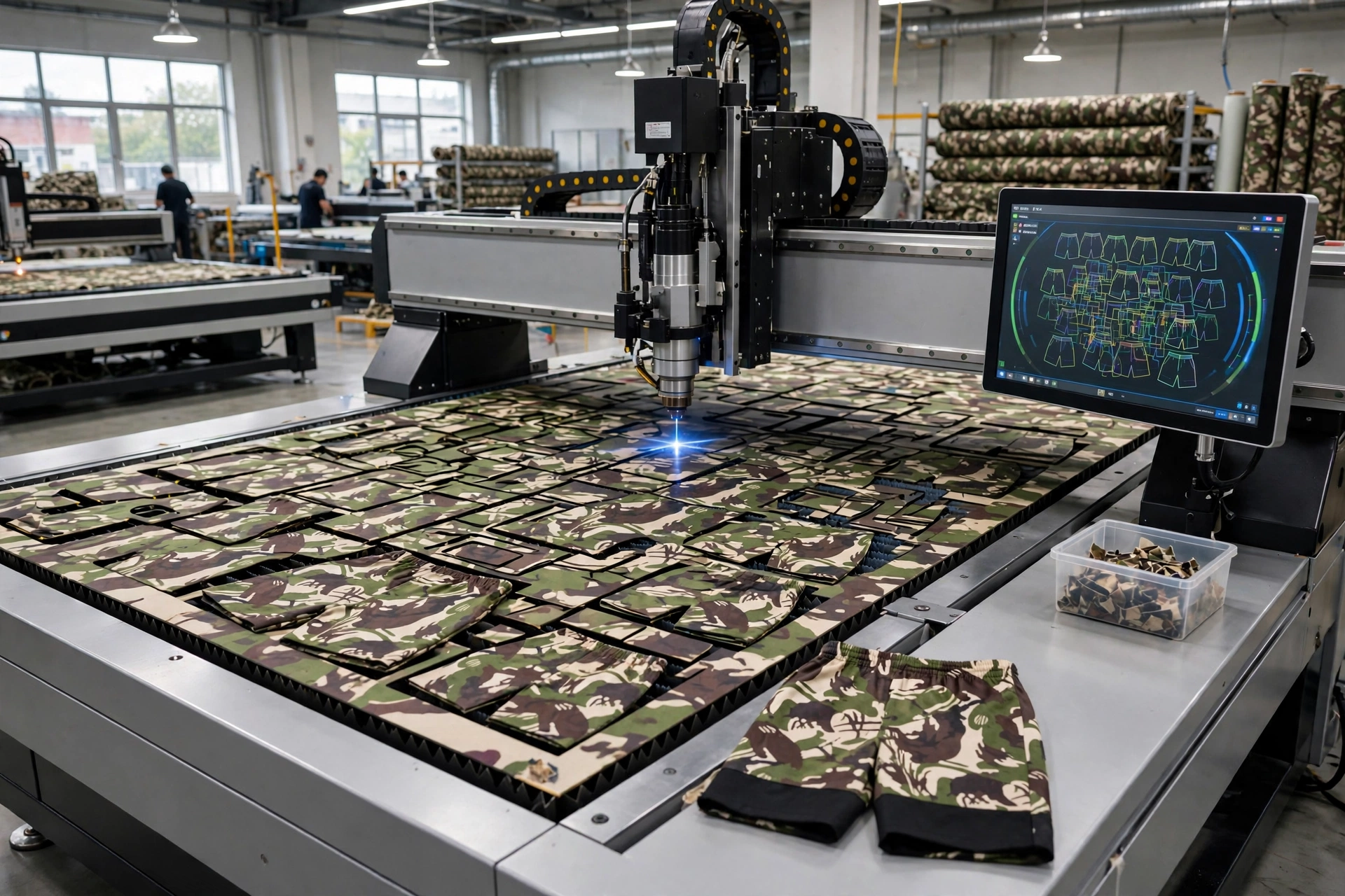 CNC nesting camo shorts fabric efficiency