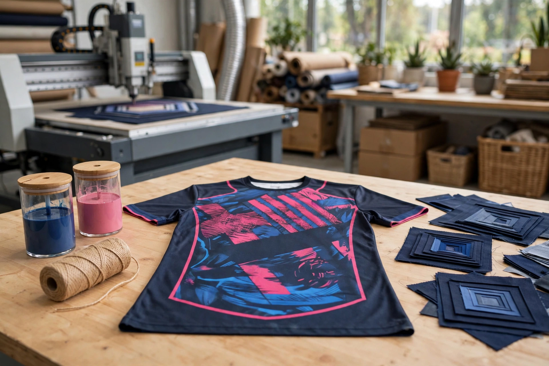 Eco workshop dark pink blue jersey