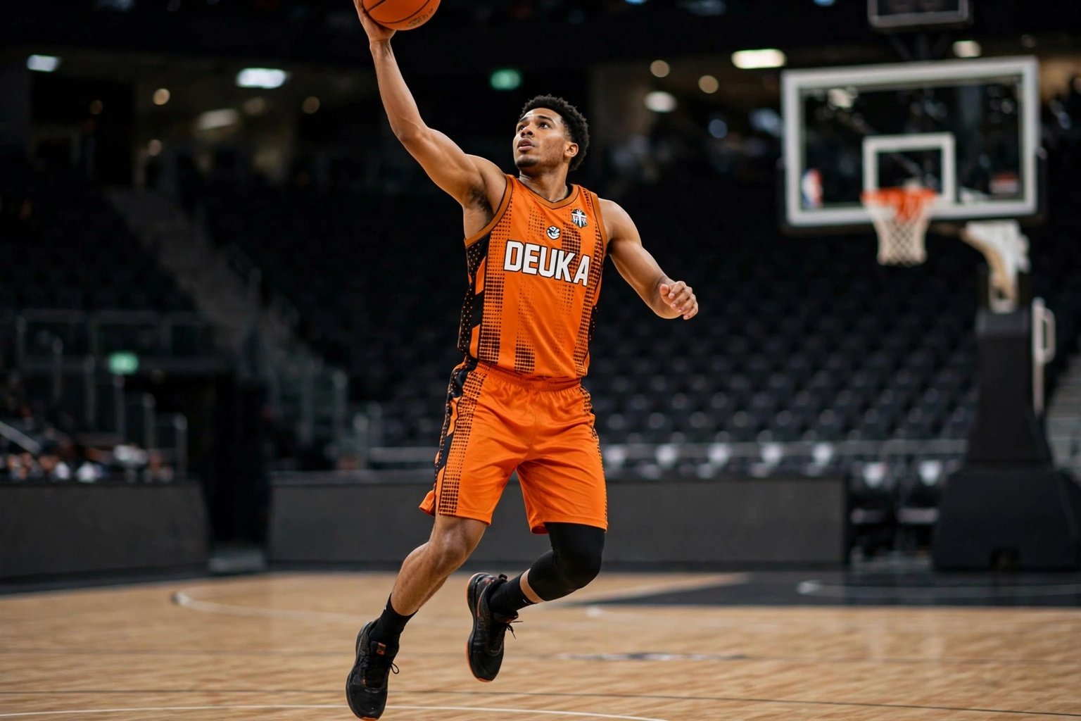 Ergonomic mobility tailored multi-panel construction eliminates excess fabric ensuring freedom of movement for shooting dribbling leaping - Deuka orange 00 basketball jersey
