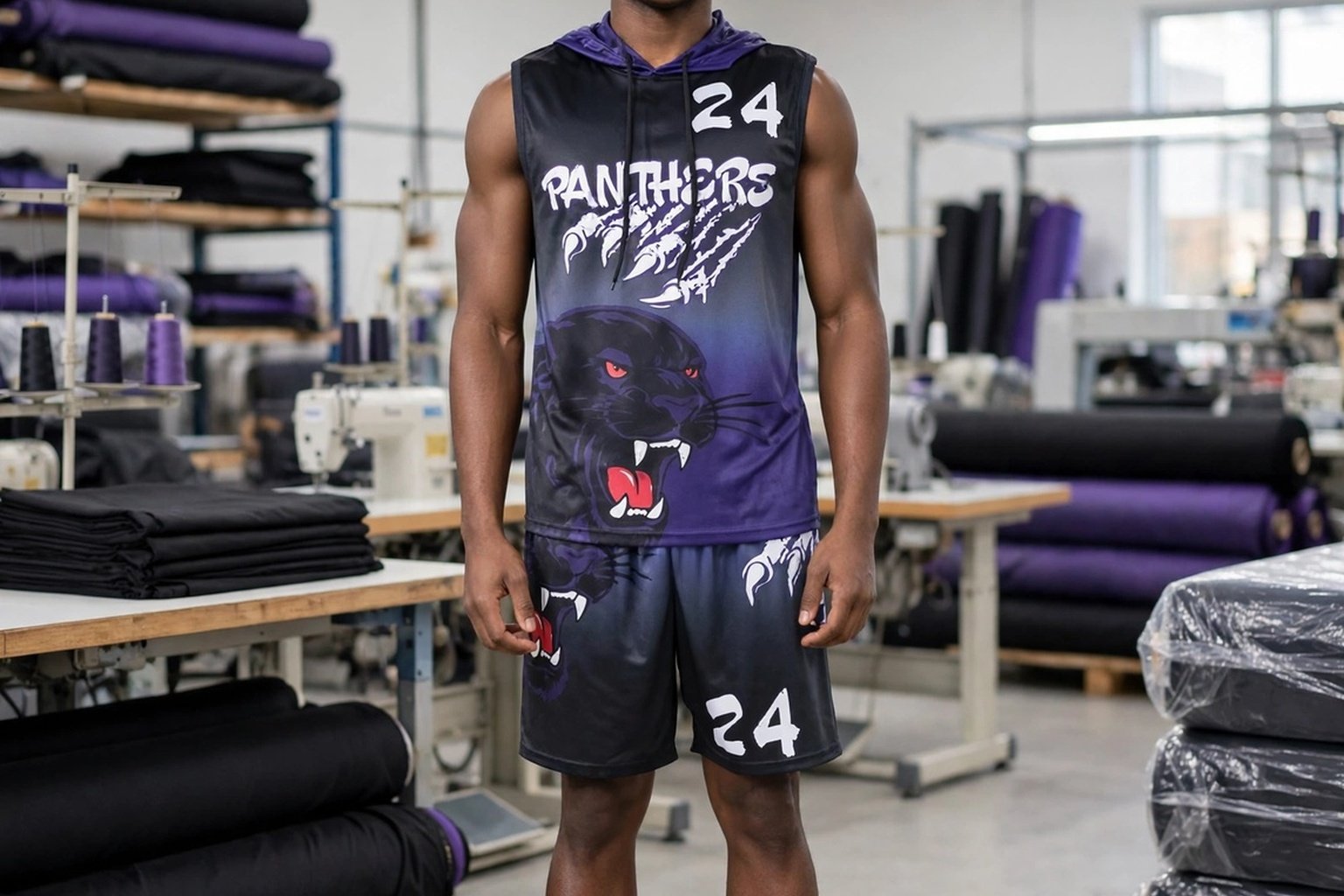 Direct factory partnership for custom 7 on 7 apparel - Panthers 24 kit made in Deuka Wear factory